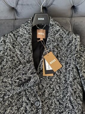 New HUGO BOSS Catara Chevron Tweed Herringbone Coat Jacket S size 2
